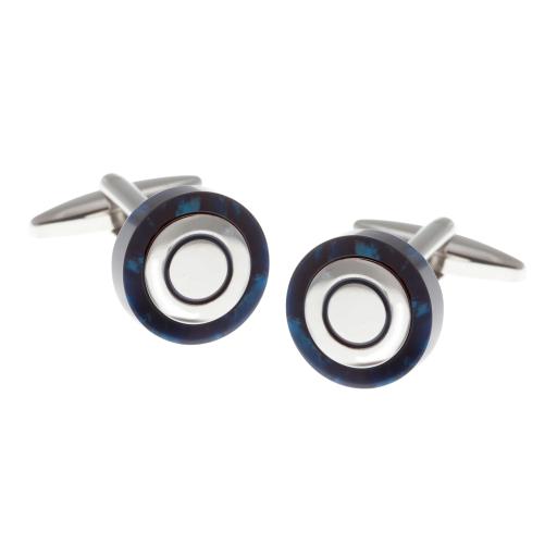 Navy Blue Patterned Ring Cufflinks